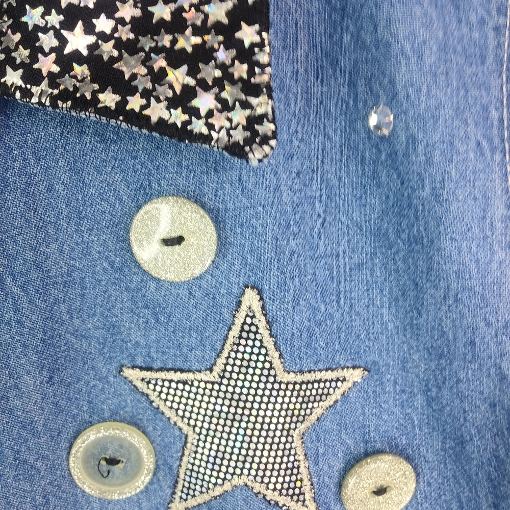 MARSHA 14 Big Girls Silver Leopard Star Jeans Zip Vest Kids - Picture 8 of 11